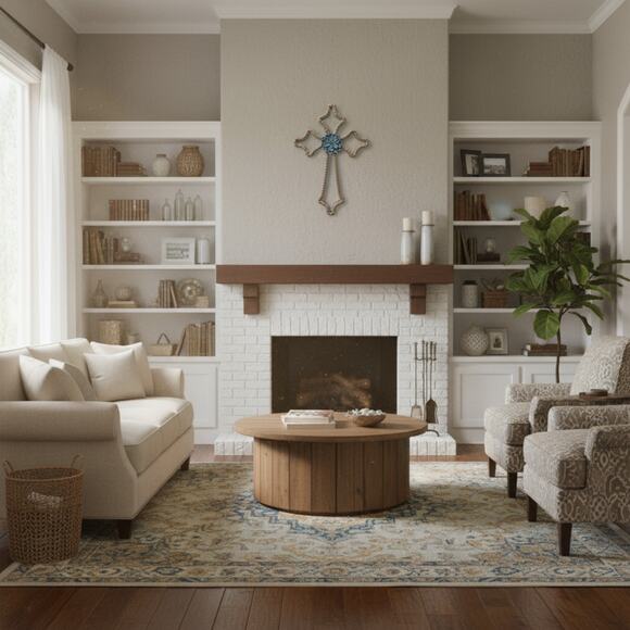 Farmhouse Cottagecore Wall Cross with Blue Flower  Christian Faith Decor 16” - Picture 2 of 8